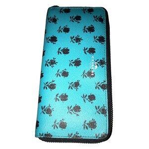 Coach Teal Flowered Zip Around Wallet